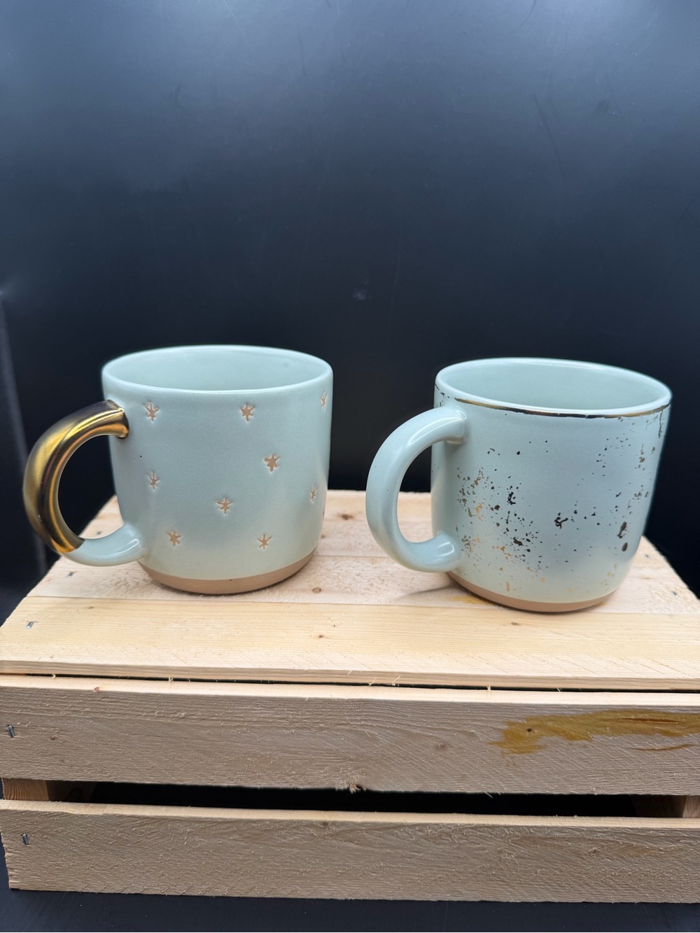 Hearth & Hand with Magnolia Stoneware Mug Set Blue Gold Accent